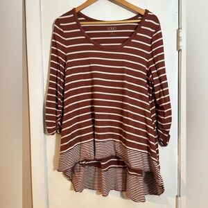 LOGO by Lori Goldstein Women's Brown and Cream Striped 3/4 Sleeve Top